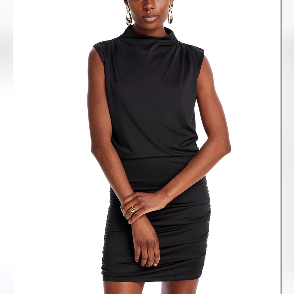 Aqua Black Mock Neck Sleeveless Blouse